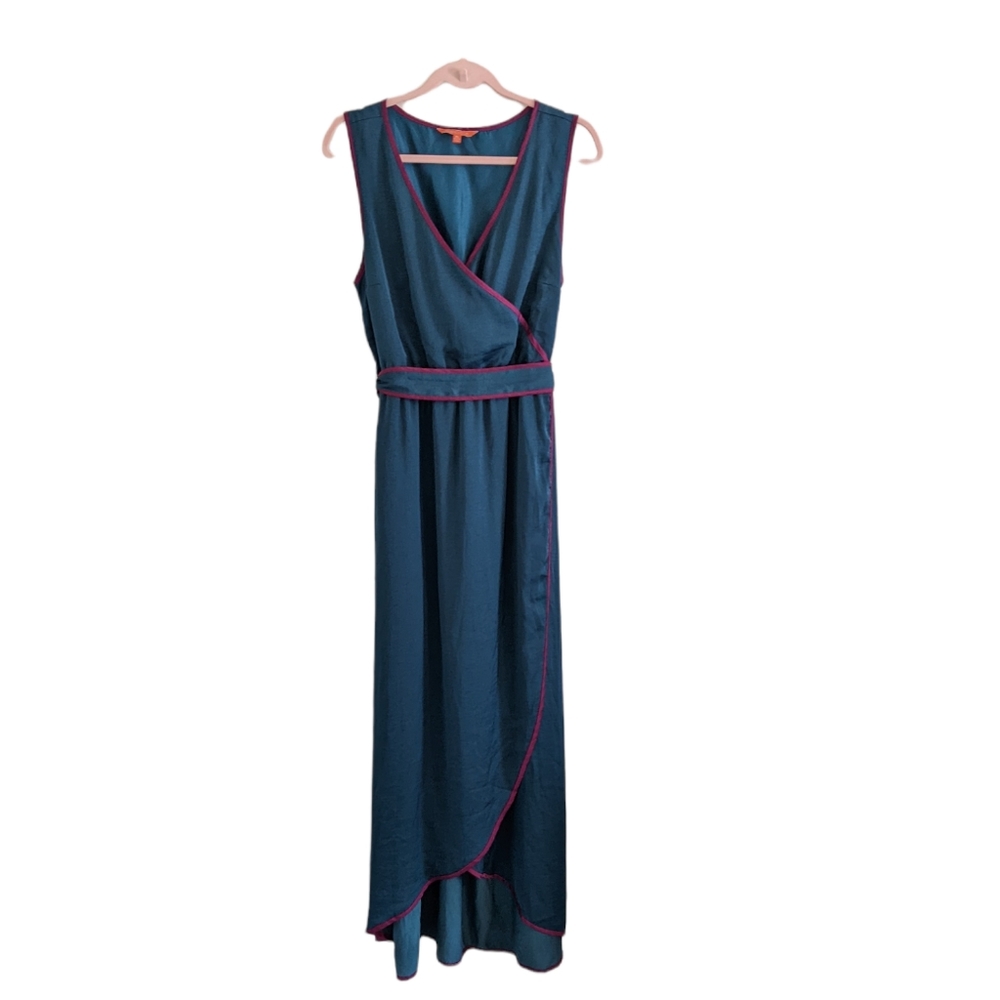 ModCloth Teal Sleeveless Formal Faux Wrap Belted Maxi Slip Dress Women's Size XL